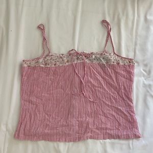 Lacy Pink Striped Floral Tank Top